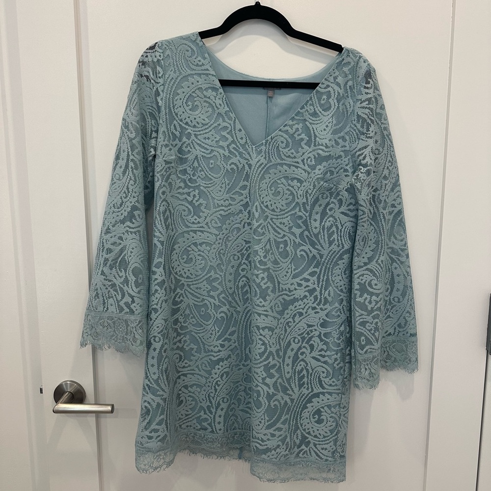 Teal Blue Lace Shirt Dress